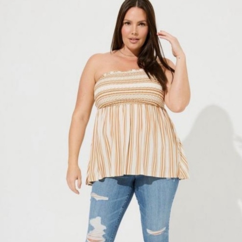 Torrid Tan Smocked Sleeveless Tank Top